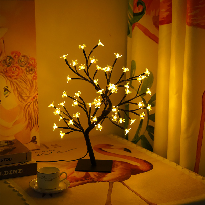 Cross-Border Hot Detachable Plastic Base USB Switch 48lled Simulation Cherry Tree Light Creative Ornamental Festoon Lamp