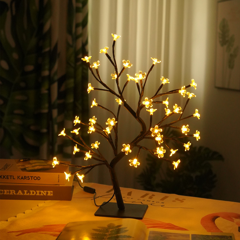 Cross-Border Hot Detachable Plastic Base USB Switch 48lled Simulation Cherry Tree Light Creative Ornamental Festoon Lamp