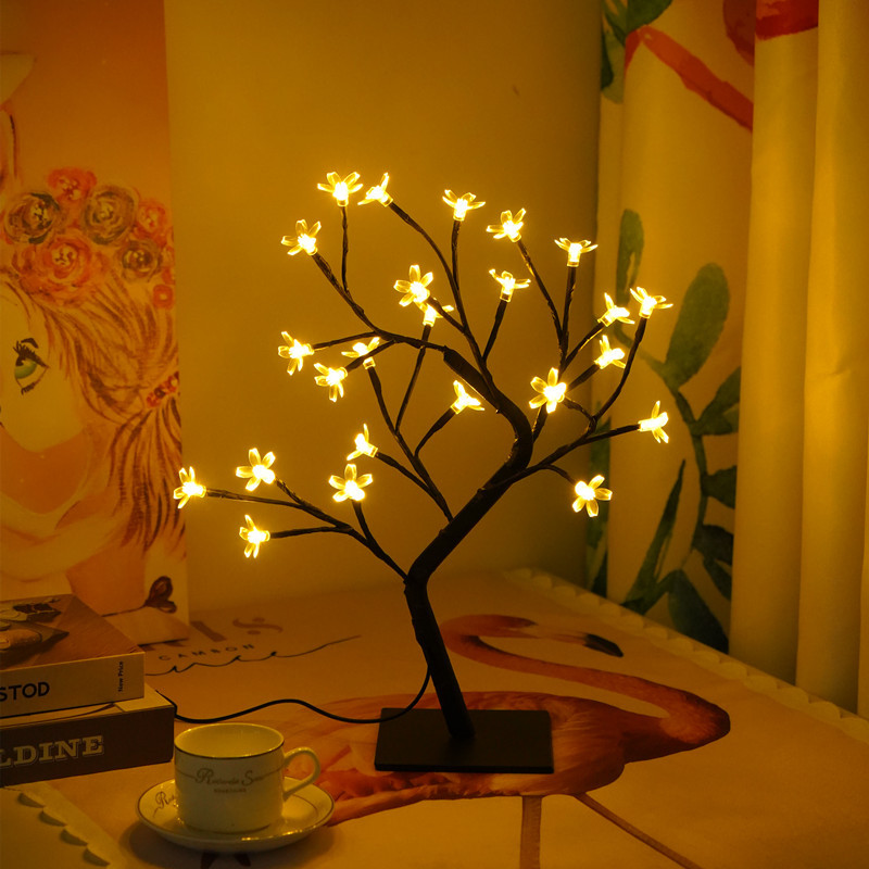 Cross-Border Hot Detachable Plastic Base USB Switch 48lled Simulation Cherry Tree Light Creative Ornamental Festoon Lamp
