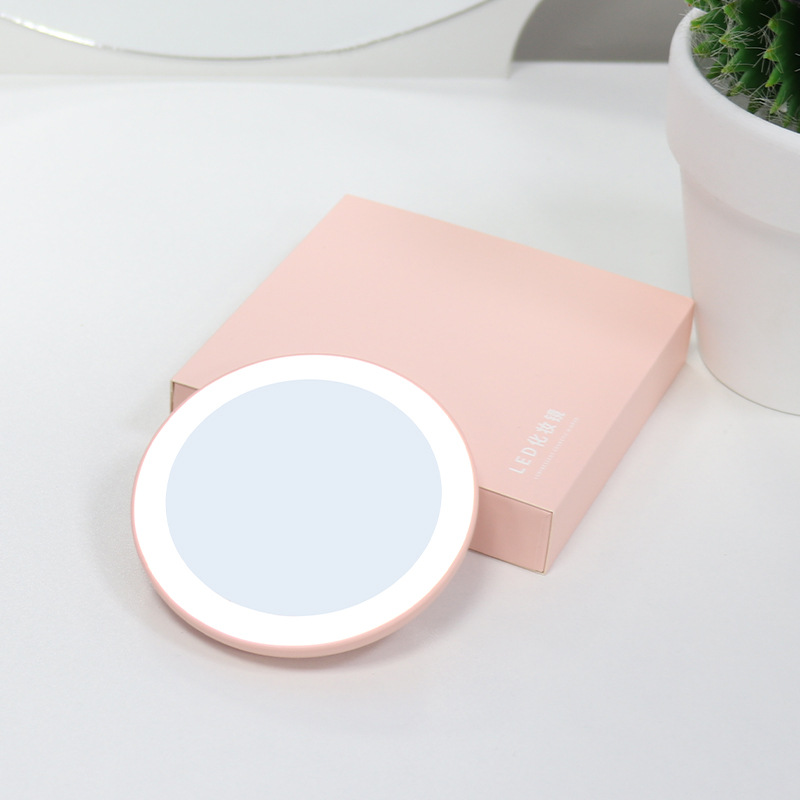 Gift Mirror Pocket Mirror Portable Led Make-up Mirror Amazon Hot Selling Product round Makeup Mirror Fluctuation Switch