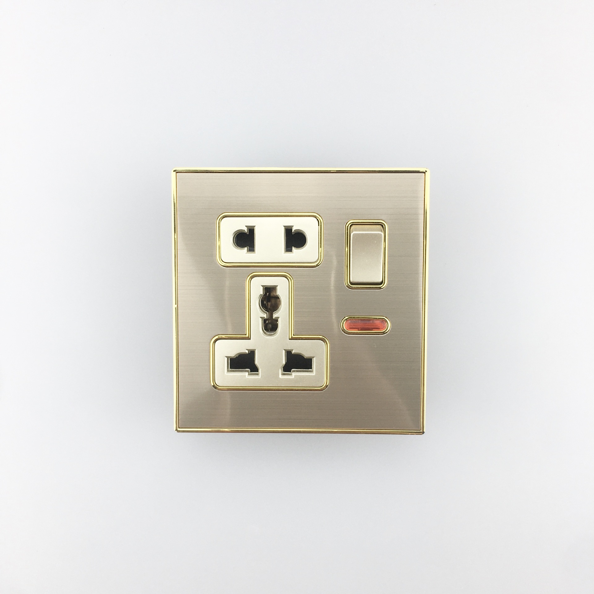 Gold-Plated Matte Single-Open Multi-Open Silver Contact Button Wall Switch British Wall Socket with Switch Wall Plug