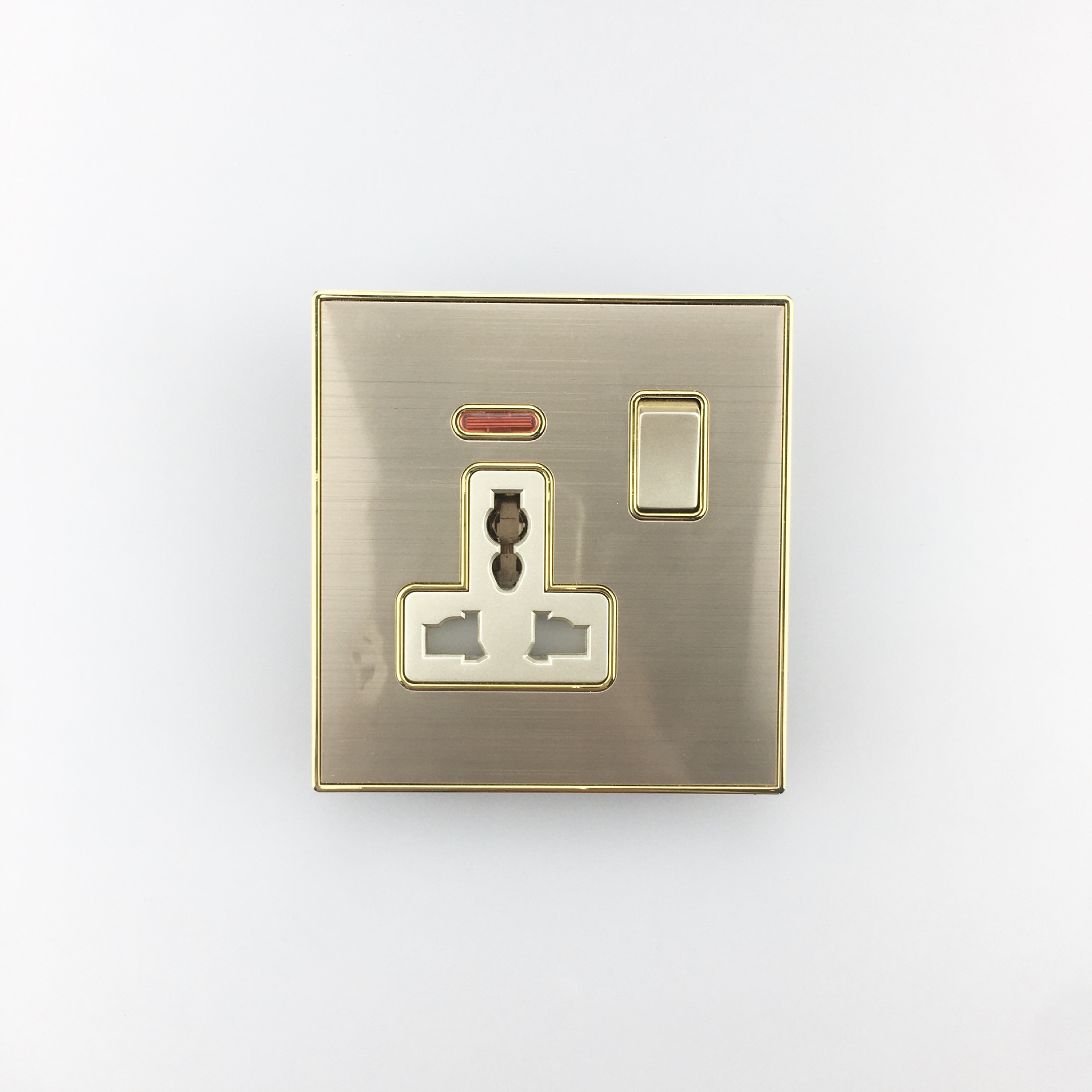 Gold-Plated Matte Single-Open Multi-Open Silver Contact Button Wall Switch British Wall Socket with Switch Wall Plug