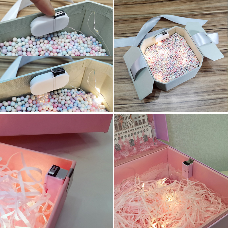 Open the Cover to Light Gift Box Button Lighting Chain Gift Box Copper Wire Color Light Led Switch Battery String Automatic Light