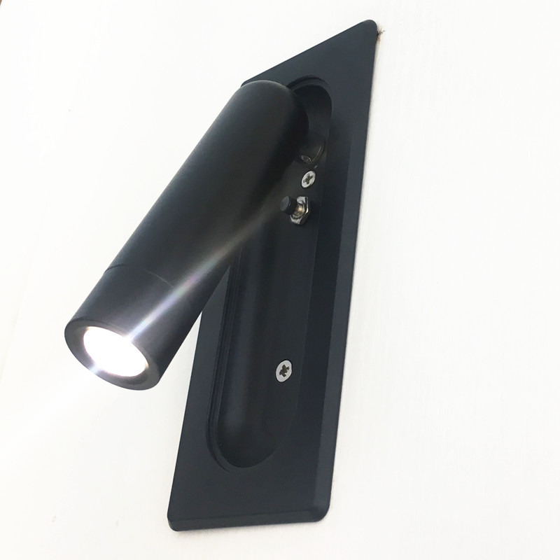Embedded LED Wall Lamp Aluminum High-Grade Angle Adjustable Push-Type Auto Switch Reading Lamp Hotel Room Bedside Wall Lamp