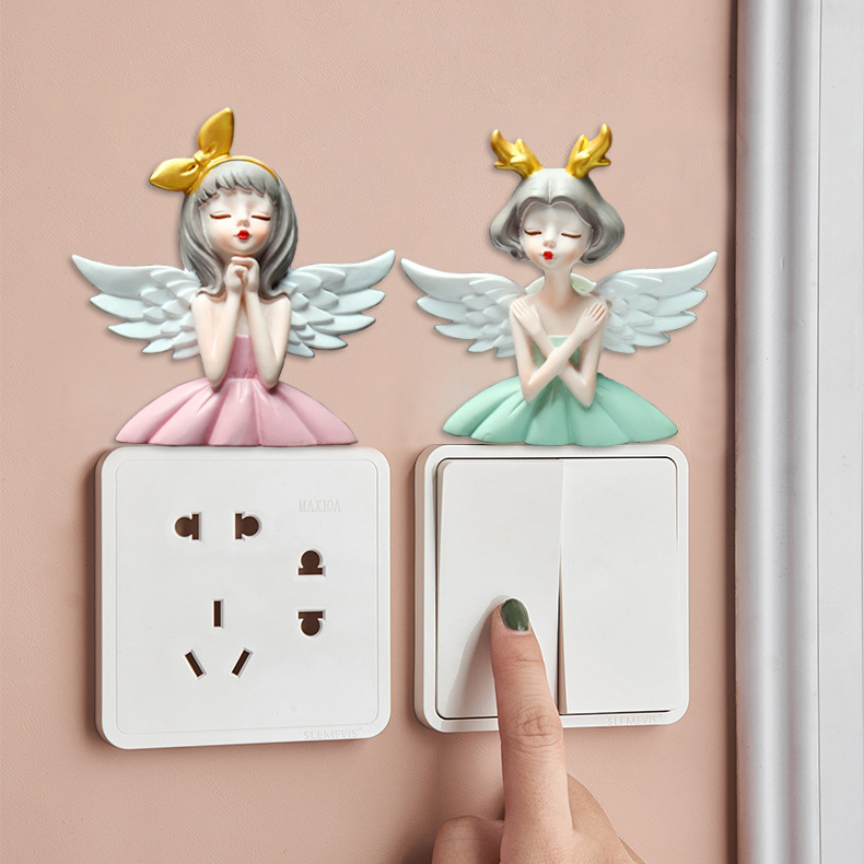 Angel Girl Light Luxury Resin Switch Sticker Refrigerator Sticker Decoration Nordic Style Plug Wall Sticker Socket Sticker Wholesale