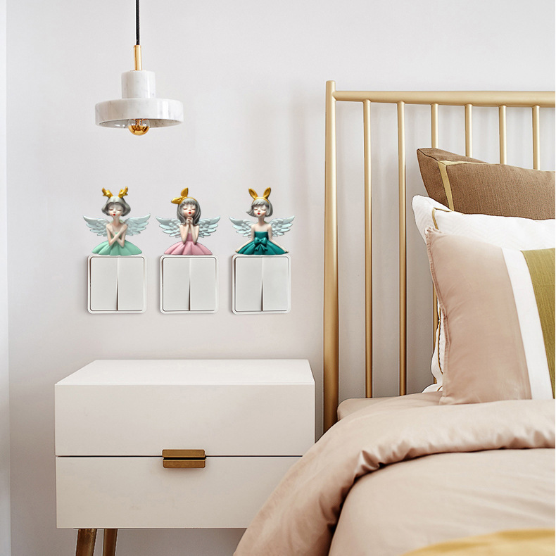 Angel Girl Light Luxury Resin Switch Sticker Refrigerator Sticker Decoration Nordic Style Plug Wall Sticker Socket Sticker Wholesale