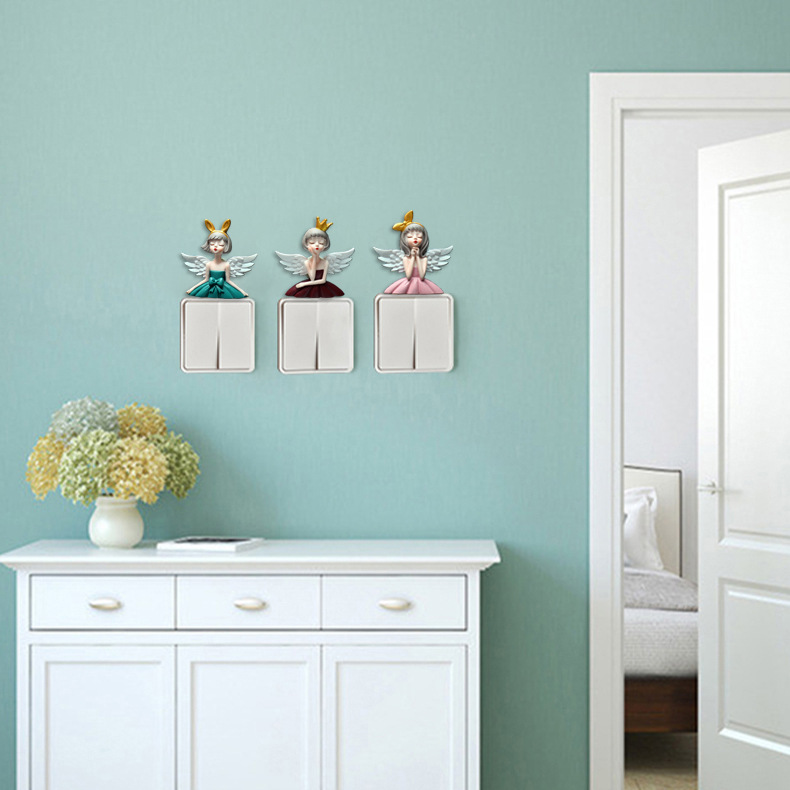 Angel Girl Light Luxury Resin Switch Sticker Refrigerator Sticker Decoration Nordic Style Plug Wall Sticker Socket Sticker Wholesale