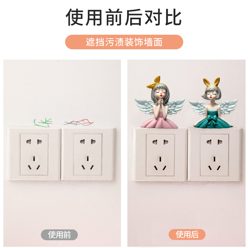 Angel Girl Light Luxury Resin Switch Sticker Refrigerator Sticker Decoration Nordic Style Plug Wall Sticker Socket Sticker Wholesale