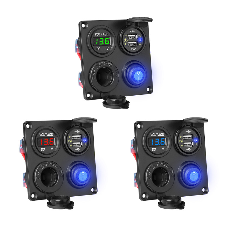 Car Charger Mobile Phone USB Fast Charging Dual Qc3.0 Modification Accessories with Switch Voltage Digital Display 12-24V Car Boat