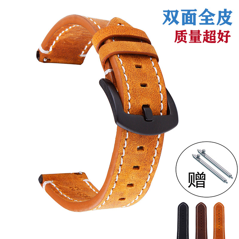 Watch Accessories Hot Sale Real Leather Watch Strap Crazy Horse Retro Full Leather Watch Strap Switch Raw Ear Moto Gears3
