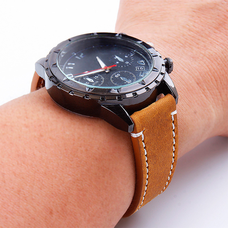 Watch Accessories Hot Sale Real Leather Watch Strap Crazy Horse Retro Full Leather Watch Strap Switch Raw Ear Moto Gears3