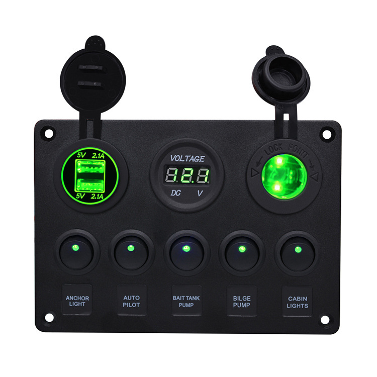 Yacht Car Combination Switch round 5-Bit Switch Dual USB Car Charger Voltmeter Composite Control Panel Switch