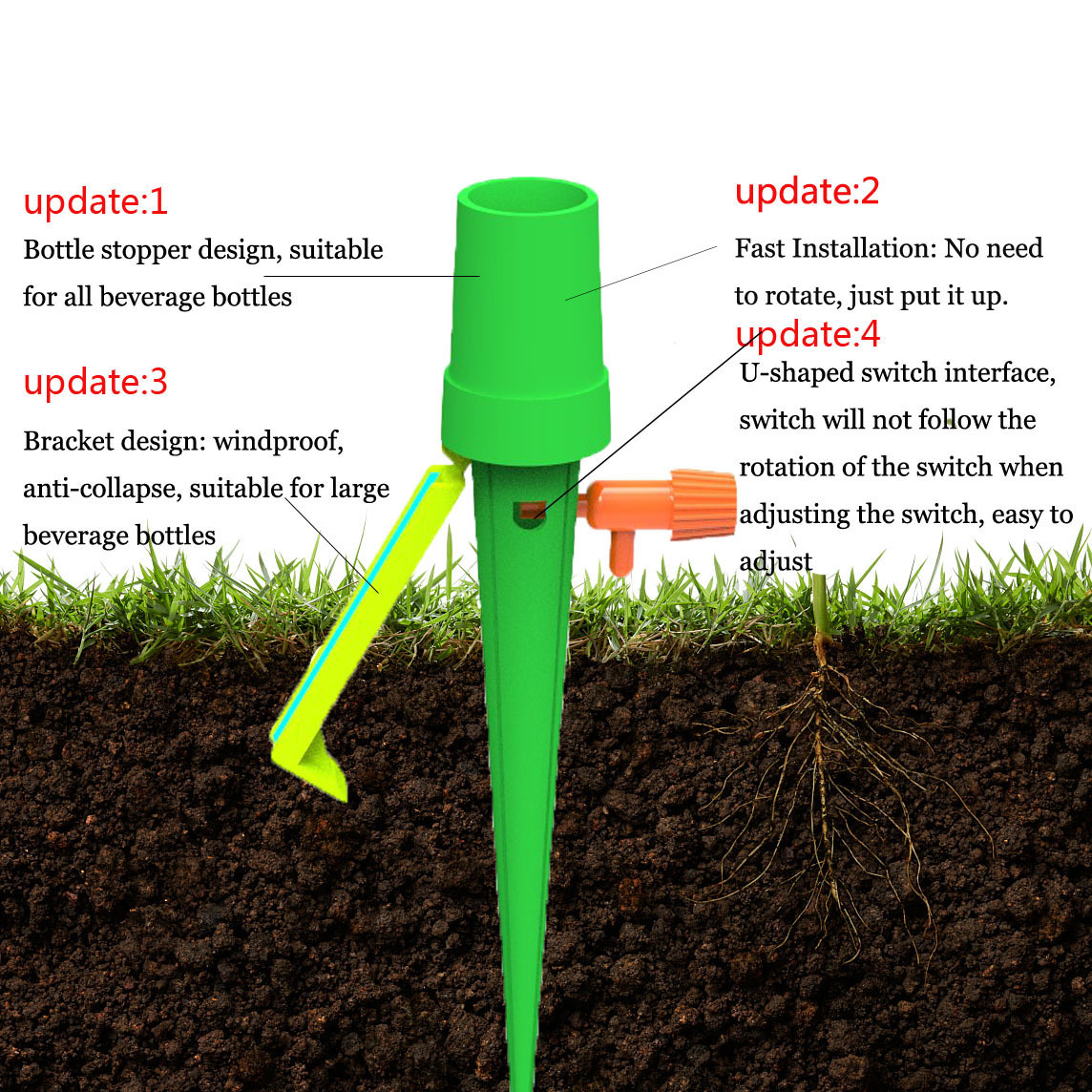 Potted Automatic Watering Device Adjustable Water Flow With Switch Control Valve Drip Irrigation System Water-Dropper