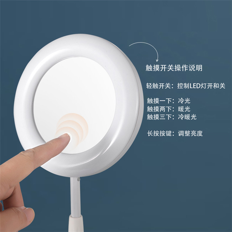 Makeup Mirror Led Storage Box with Light Small round Mirror Cold and Warm Light Touch Switch Fill Light Mirror Two-in-One Rotating Flip