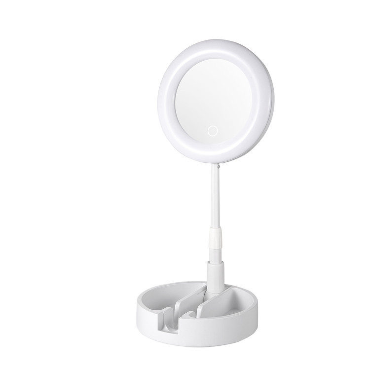 Makeup Mirror Led Storage Box with Light Small round Mirror Cold and Warm Light Touch Switch Fill Light Mirror Two-in-One Rotating Flip