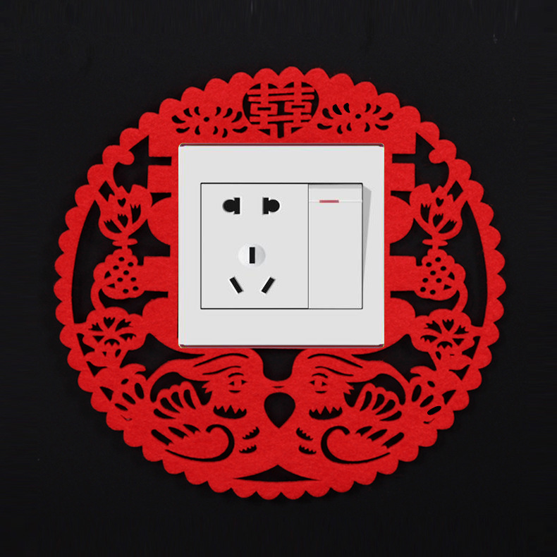 Xi Zan Creative Wedding Room Decorations Arrangement Switch Sticker Festive Non-Woven Flocking Switch Cover Wedding Celebration Supplies