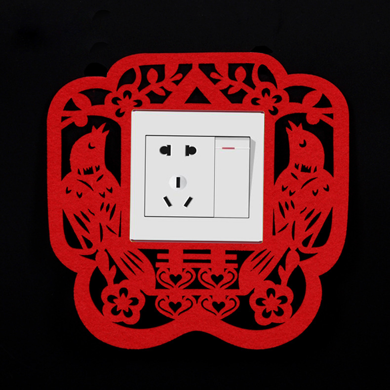 Xi Zan Creative Wedding Room Decorations Arrangement Switch Sticker Festive Non-Woven Flocking Switch Cover Wedding Celebration Supplies