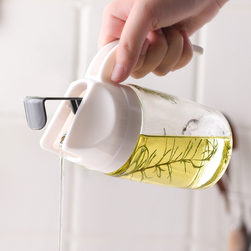 Automatic Switch Glass Oiler with Handle Funnel Non-Wall Seasoning Bottle Kitchen Finishing Supplies