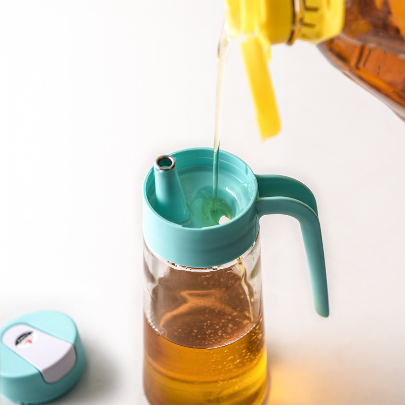 Automatic Switch Glass Oiler with Handle Funnel Non-Wall Seasoning Bottle Kitchen Finishing Supplies