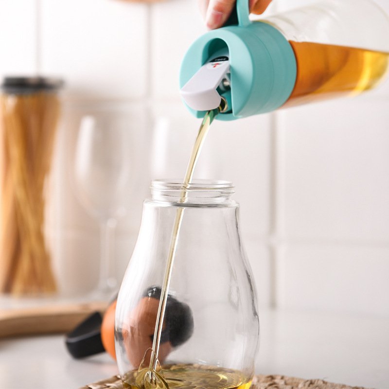 Automatic Switch Glass Oiler with Handle Funnel Non-Wall Seasoning Bottle Kitchen Finishing Supplies