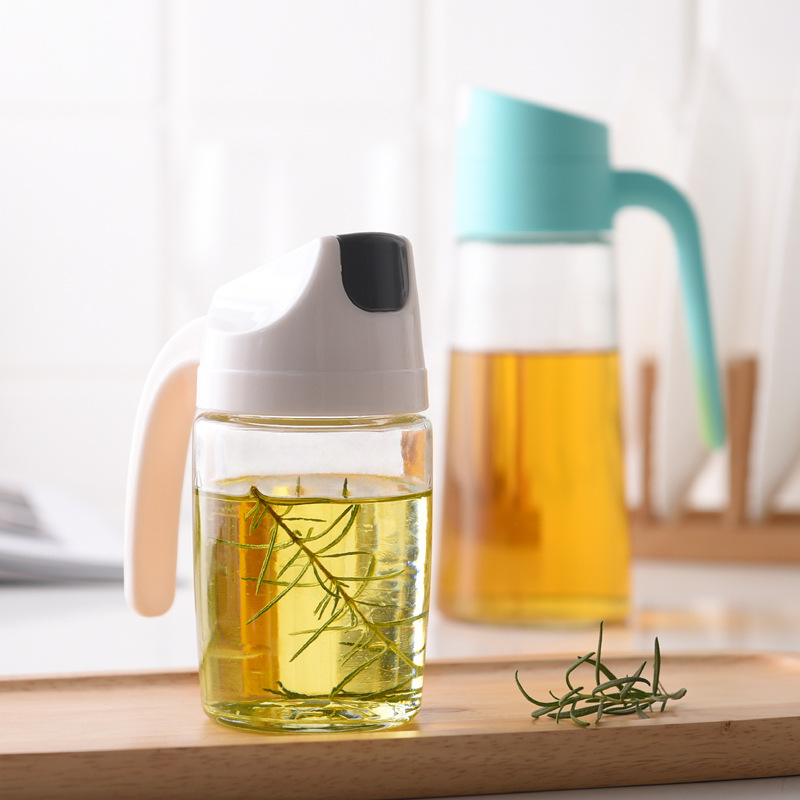 Automatic Switch Glass Oiler with Handle Funnel Non-Wall Seasoning Bottle Kitchen Finishing Supplies