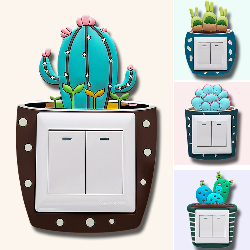 Switch Sticker Switch Cover Luminous Cactus Succulent Socket Wall Sticker Switch Decoration Luminous Stickers Decoration Set