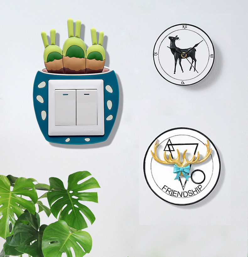 Switch Sticker Switch Cover Luminous Cactus Succulent Socket Wall Sticker Switch Decoration Luminous Stickers Decoration Set