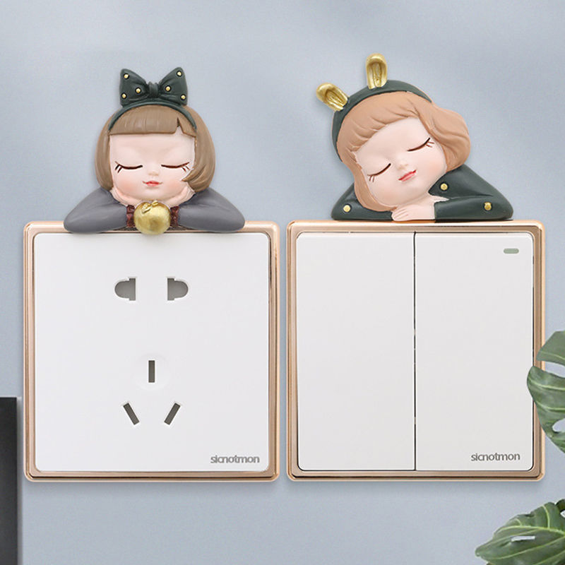 INS Internet-Famous Decoration Switch Sticker Wall Sticker Protection Simple Cute Cartoon Three-Dimensional Creativity Socket Sticker New