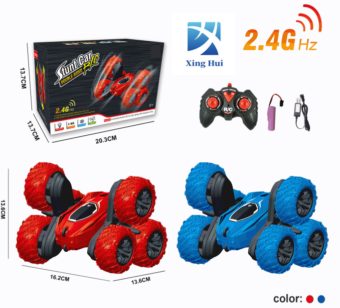 Cross-Border New 2-in-1 Switching Tank Track Remote Control Car Four-Wheel Drive Stunt Car Rolling Cool Light Double-Sided Car