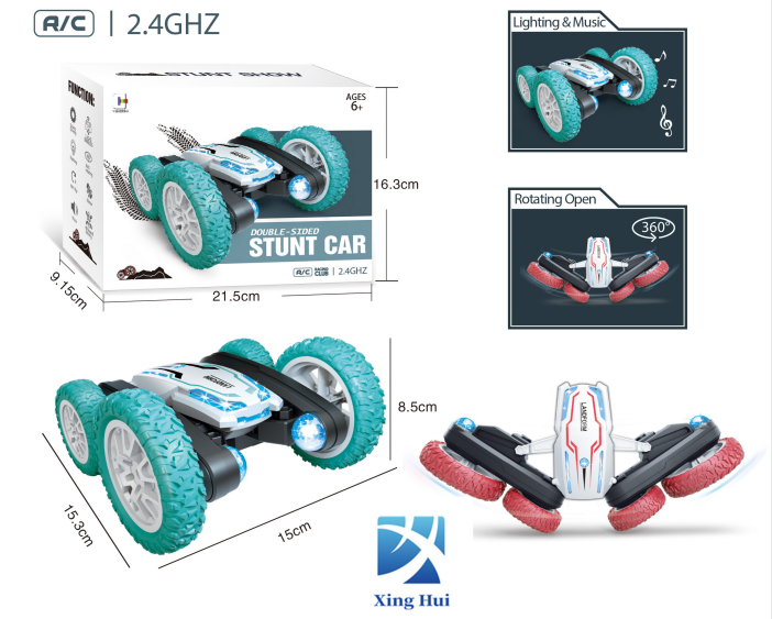 Cross-Border New 2-in-1 Switching Tank Track Remote Control Car Four-Wheel Drive Stunt Car Rolling Cool Light Double-Sided Car