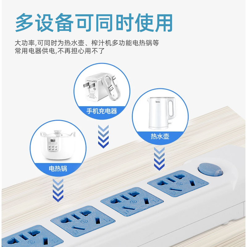 Non-Wired Power Strip Multi-Function Wireless Porous Power Strip Household High-Power Power Plug Board with Switch Socket