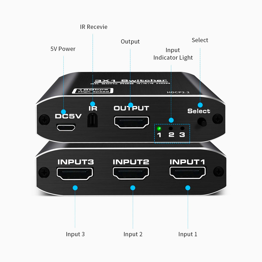 Factory Hdmi2.0 Switcher HDMI Three-Input and One-Output HDMI Switcher 3-Switch 