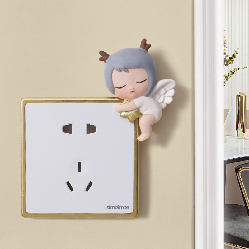 If Wall Switch Plate Frameless 3D Cartoon Stereo Resin Wall Sticker Home Switch Creative Wall Decoration Switch Sticker