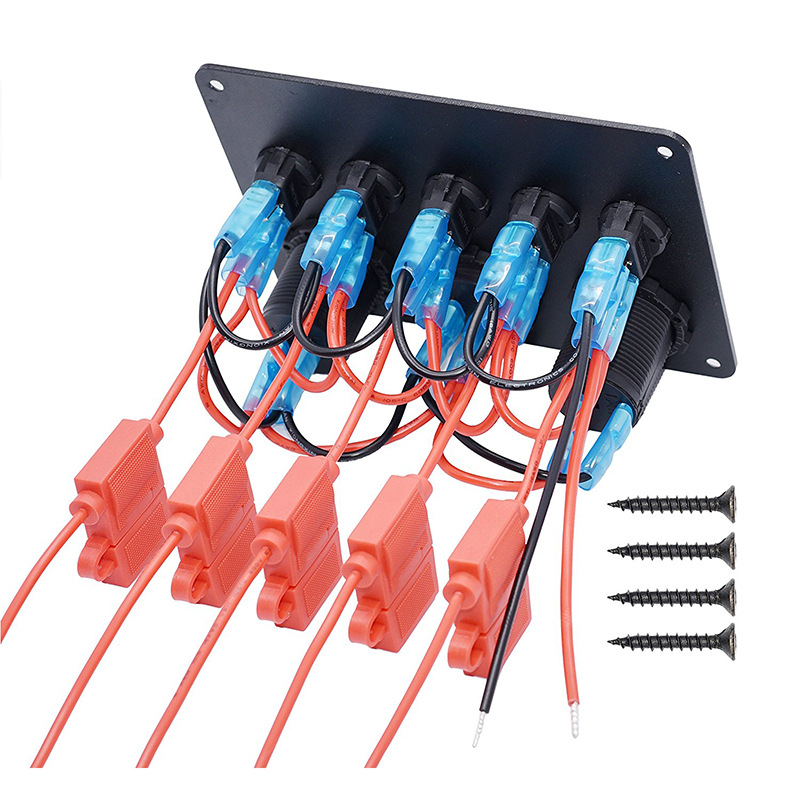 New 5Bit Cat Eye Switch Combination Panel with Safety Box Protection Voltmeter Power Socket Dual USB Car Charger