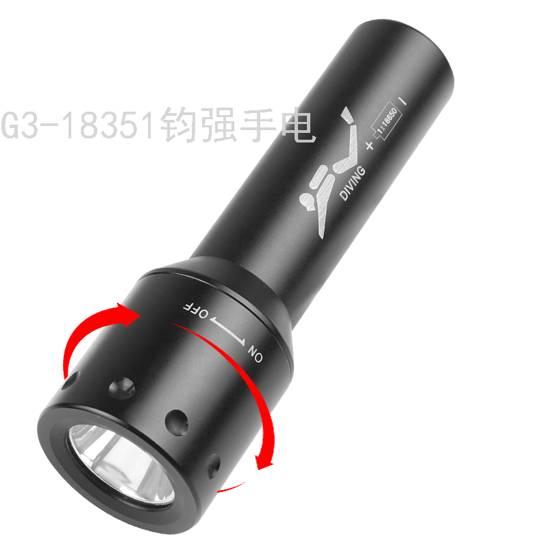 Cross-Border New Arrival T6 Super Bright Strong Light Diving Flashlight Rotary Switch Led Waterproof Long Shot Aluminum Alloy Torch