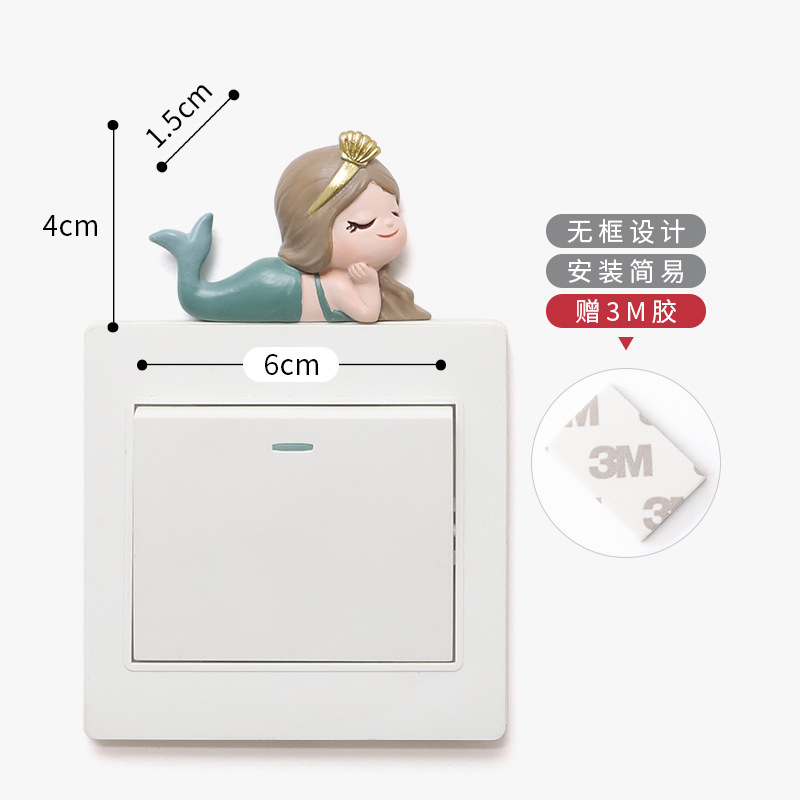 If Home Wall Switch Plate Resin Cartoon Decorations Three-Dimensional Mermaid Wall Switch Stickers Wall Stickers