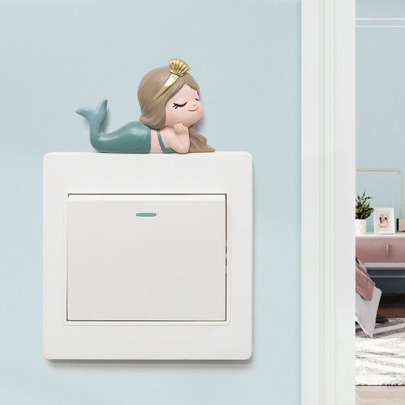 If Home Wall Switch Plate Resin Cartoon Decorations Three-Dimensional Mermaid Wall Switch Stickers Wall Stickers