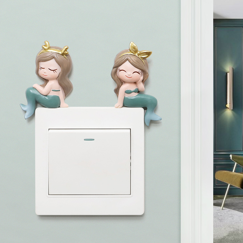 If Home Wall Switch Plate Resin Cartoon Decorations Three-Dimensional Mermaid Wall Switch Stickers Wall Stickers