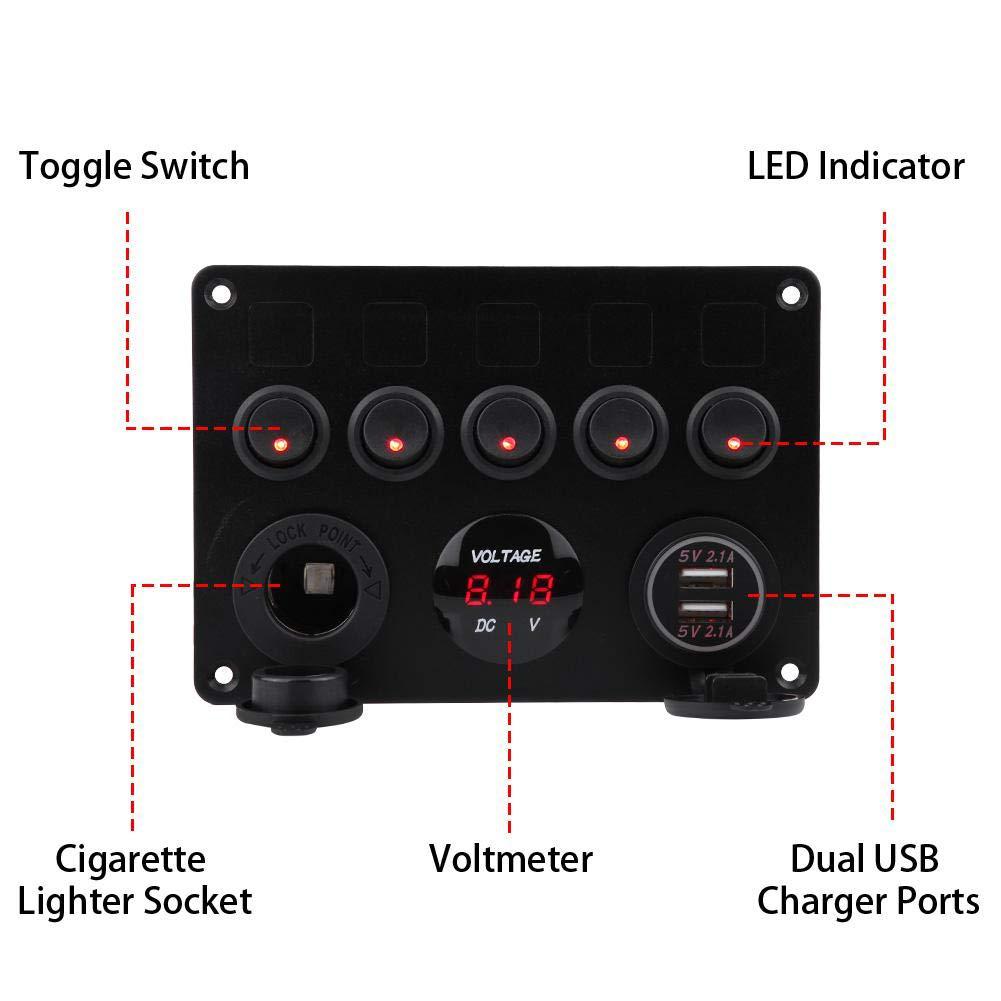Car Motorcycle Yacht Aluminum Plate 3Hole Panel Car Charger USB Voltmeter Power Base Small Switch