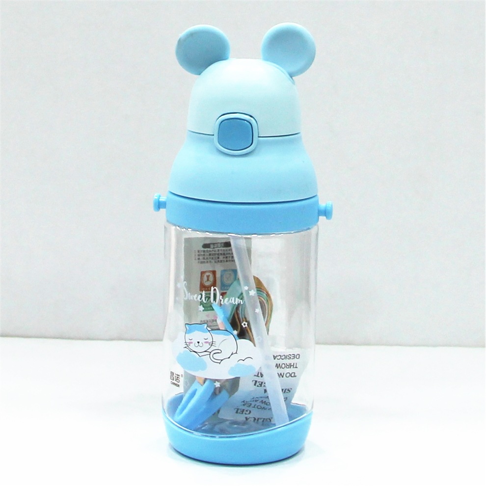 New Children&#039;s Cartoon Strap Straw with Scale Bounce Switch Water Cup Food Grade PC Material Plastic Water Bottle