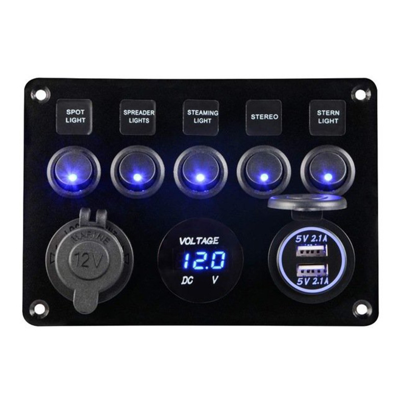 New 5-Bit Cat Eye Switch Dual Usb4.2a Cellphone Car Charger Digital Display Voltmeter Power USB 12V