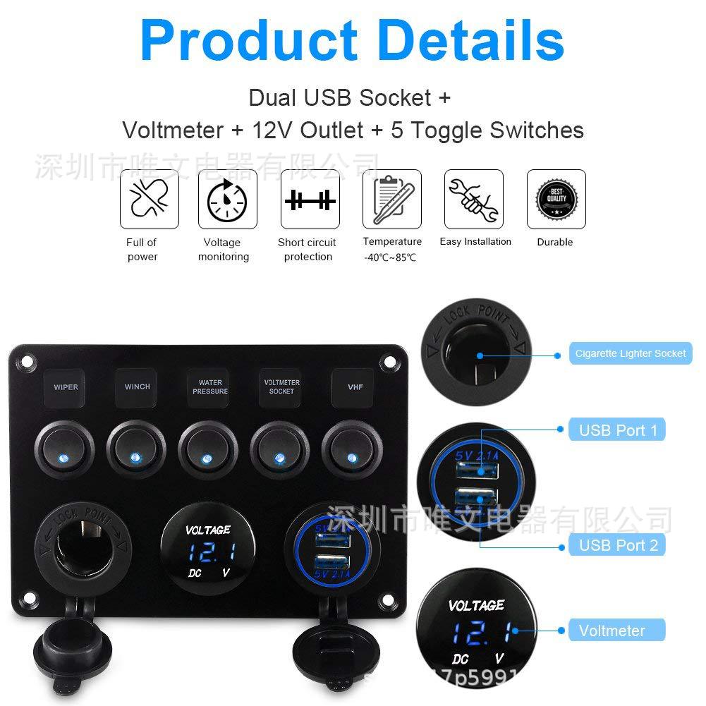 New 5-Bit Cat Eye Switch Dual Usb4.2a Cellphone Car Charger Digital Display Voltmeter Power USB 12V