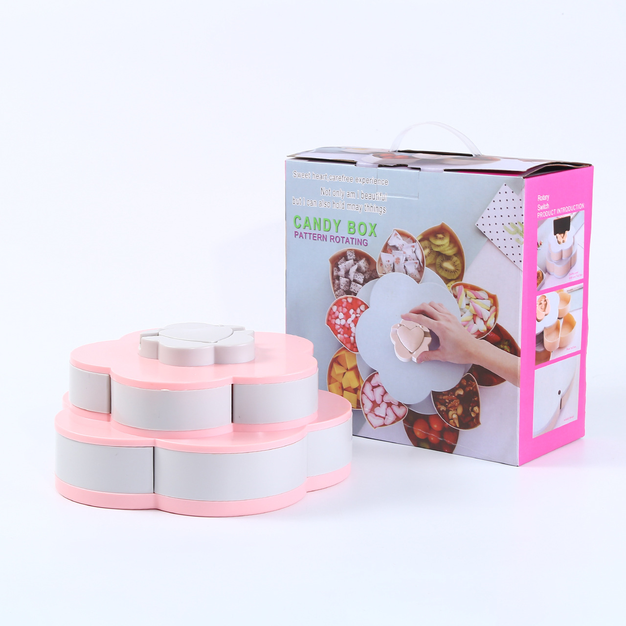 Creative pattern petal rotating fruit tray plum shaped five-bar snack dry fruit tray petal rotating switch fruit box
