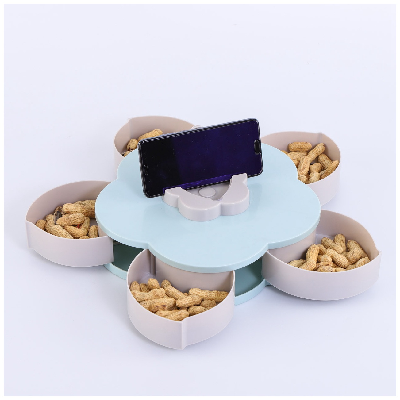 Creative pattern petal rotating fruit tray plum shaped five-bar snack dry fruit tray petal rotating switch fruit box