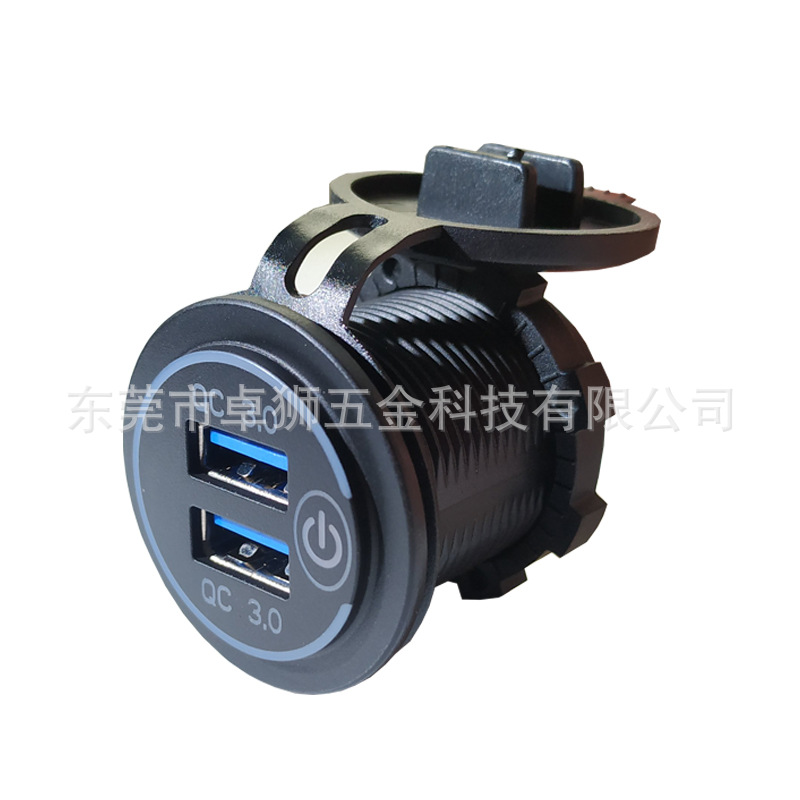 Cross-Border New Dual USB with Touch Switch Qc3.0 Fast Charging Car Phone Charger Red Blue Green 12-24V