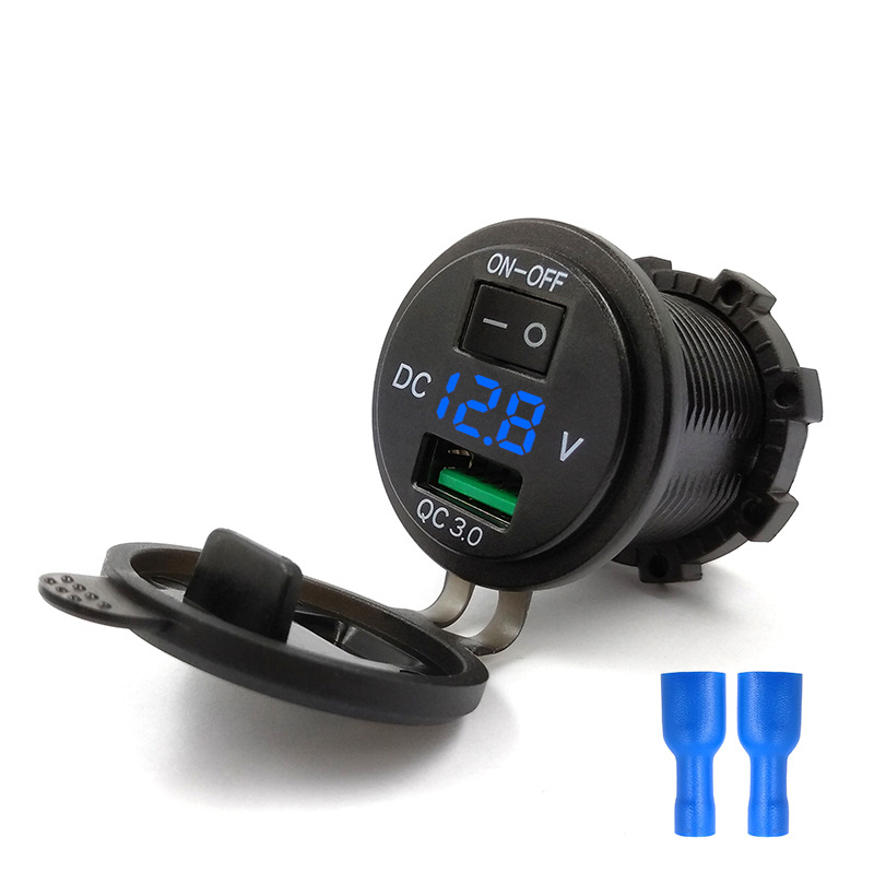 Camewin GE Genuine Car Motorcycle Modified Car USB Charger with Switch Red Blue Green 12-24V Fast Charge