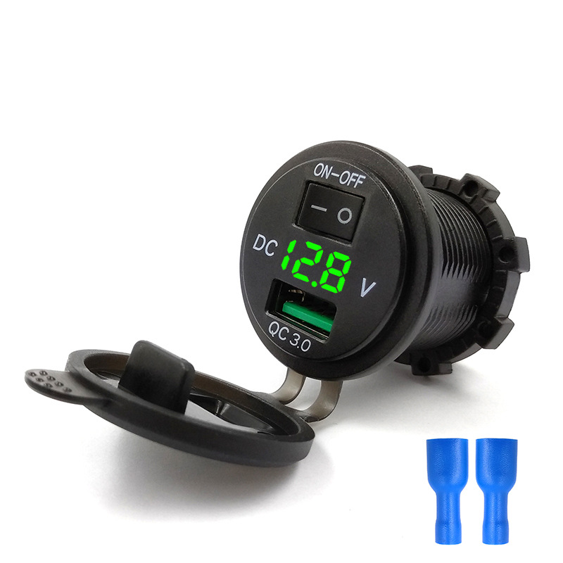 Camewin GE Genuine Car Motorcycle Modified Car USB Charger with Switch Red Blue Green 12-24V Fast Charge