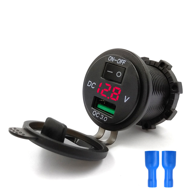 Camewin GE Genuine Car Motorcycle Modified Car USB Charger with Switch Red Blue Green 12-24V Fast Charge