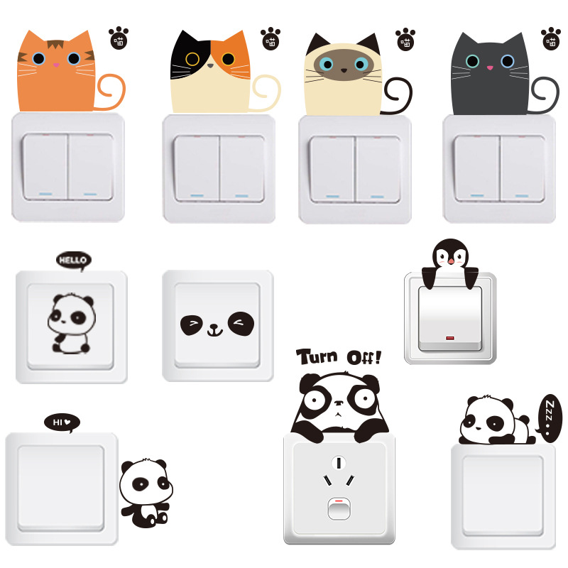 Plastic PVC Wall Sticker Cute Cartoon Animal Korean Creative Wall Decoration Socket Sticker Switch Sticker Xp8010