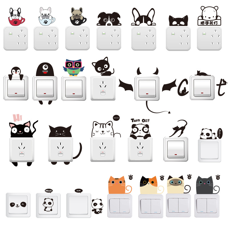 Plastic PVC Wall Sticker Cute Cartoon Animal Korean Creative Wall Decoration Socket Sticker Switch Sticker Xp8010